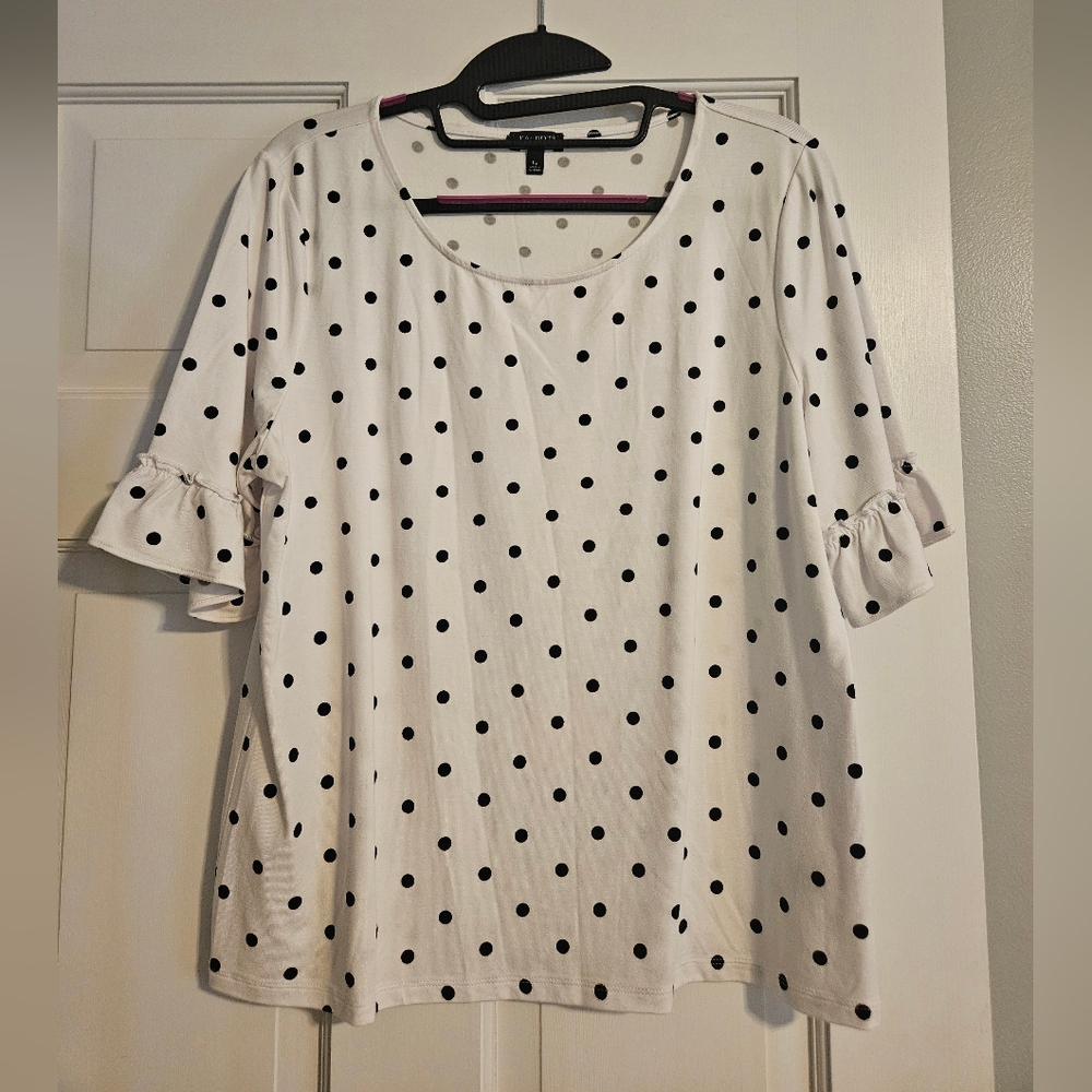 Talbots Polkadot Ruffle Sleeve Top